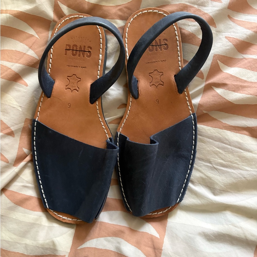 PONS Menorca Women's Navy Leather Avarca Sandals